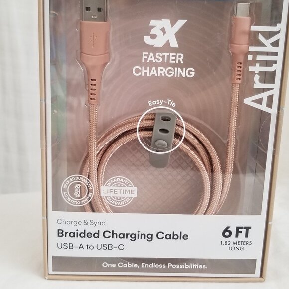 Artikl Charge & Sync Braided Charging Cable 6f USB-A to UBC-C 3X Color Peach - Picture 1 of 16